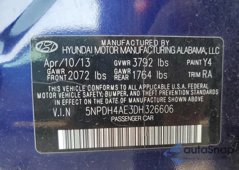 2013 Hyundai Elantra Gls z USA, uszkodzony, nr VIN 5NPDH4AE3DH326606